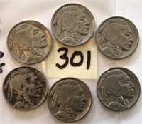 2-1935,2-1936,2-1937 6 Buffalo Nickels