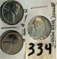 1943P,D,S 3 Steel War Cents