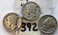 1936,1924,1941 3 Mercury Silver Dimes
