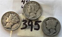 1917,1944,1945 3 Mercury Silver Dimes