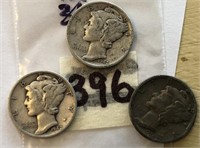 1936,2-1942 3 Mercury Silver Dimes