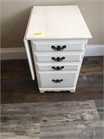 Off white painted drop leaf cabinet on wheels