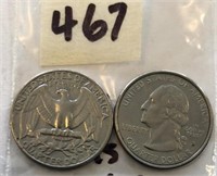 Pair of Quarters 1 with 2 Heads & 1 with 2 Tails