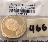 2015 Proof ,63 Harry S. Truman Presidential Dollar
