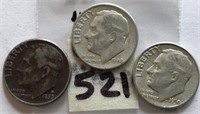 1930D,1950,1948D 3 Roosevelt Silver Dimes