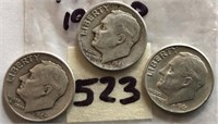 1947D,1948D,1961D 3 Roosevelt Silver Dimes