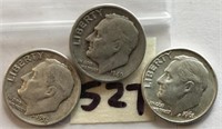 1940D,1956D,1961D 3 Roosevelt Silver Dimes