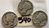 1917,2-1945 3 Mercury Silver Dimes
