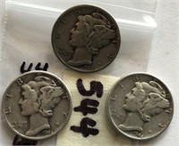 1939,2-1944 3 Mercury Silver Dimes