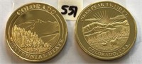 2 Colorado Gold Plated Copper Coins Garden of the