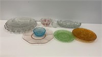 Mixed glass lot- carnival glass plate, pink