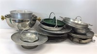 Aluminum ware- punch bowl, platers, trays, pot