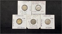 (5) Diff. Silver 25 Cents Netherlands including
