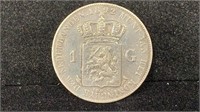 1892 Silver 1 Gulden Netherlands, Silver .9450,