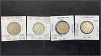 (4) Diff. Silver 1 Gulden Netherlands World /