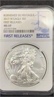 2017-W NGC MS69 Burnished Silver Eagle 1oz, First