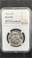 1954-D NGC MS64 FBL Silver Franklin Half Dollar