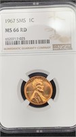 1967 SMS NGC MS66 RD SMS Lincoln Cent Red