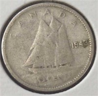 silver 1943 Canadian dime