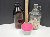 VTG Jelly Jar w Lid, Amber 1 Qt Bottle & Vinegar