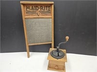 Antique Coffee Grinder & Maid Rite  Washboard