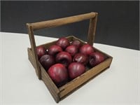 Primitive 12" w  Wood Tote with Wood Apples