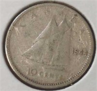 Silver 1944 Canadian dime