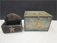 VNG Tin  Bread Box & Primitive Wood  Recipe Box