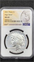 2021 High Relief NGC MS69 Silver Peace Dollar,