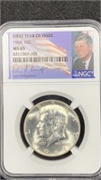 1964 NGC MS65 Silver Kennedy Half Dollar, First