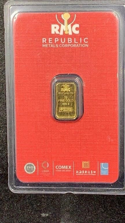 Gold: 1 Gram .9999 Gold Bar Republic Mining Corp.