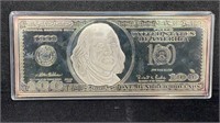 1999 Franklin $100 Currency .999 Silver Bar 4.13