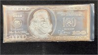 2010 Franklin $100 Currency .999 Silver Bar 4