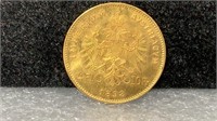 Gold: 1892 10 Francs Austria Gold Coin, weigh 3.2