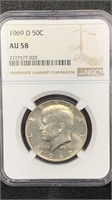 1969-D NGC AU58 Kennedy 40% Silver Half Dollar