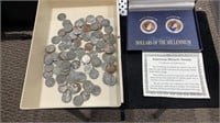 (100) Lincoln Steel Cents, Colorized SBA $1 &
