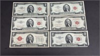 Currency: (6) 1953 or 1963 $2 Red Seal United
