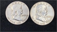 1954 &1962-D Silver Franklin (2) Half Dollars
