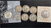 (8) Silver Standing Liberty Quarters