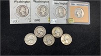 (9) Silver Washington Quarters