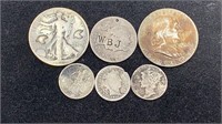 (6) Damaged Silver US Coins