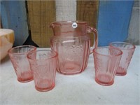 Pink Pitcher with 4 Matching Glasses