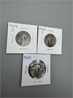 3 1929/D/S Standing Liberty Silver Quarters