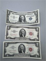 1957 $1 Silver Certificate Note, 1953 Red Seal $2