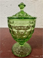 Vintage Green Uranium Cubist Candy Jar