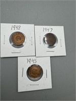 1945/1947/1948 Mexican 1 Cent Coins