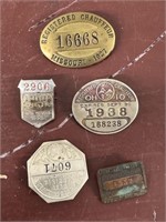 5 Vintage/Antique Chauffeur Pins