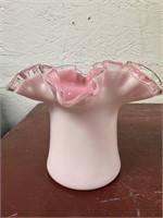 5" Fenton Pink & White Ruffled Silvercrest Vase