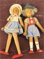S/2 Vintage Wood Peg Folk Art Dolls