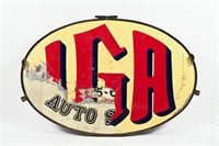 IGA DOUBLE SIDED PORCELAIN SIGN WITH STEEL RING